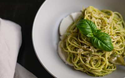 Quinoa Spaghetti* With Cauliflower, Walnuts, Tomatoes and Chickpeas